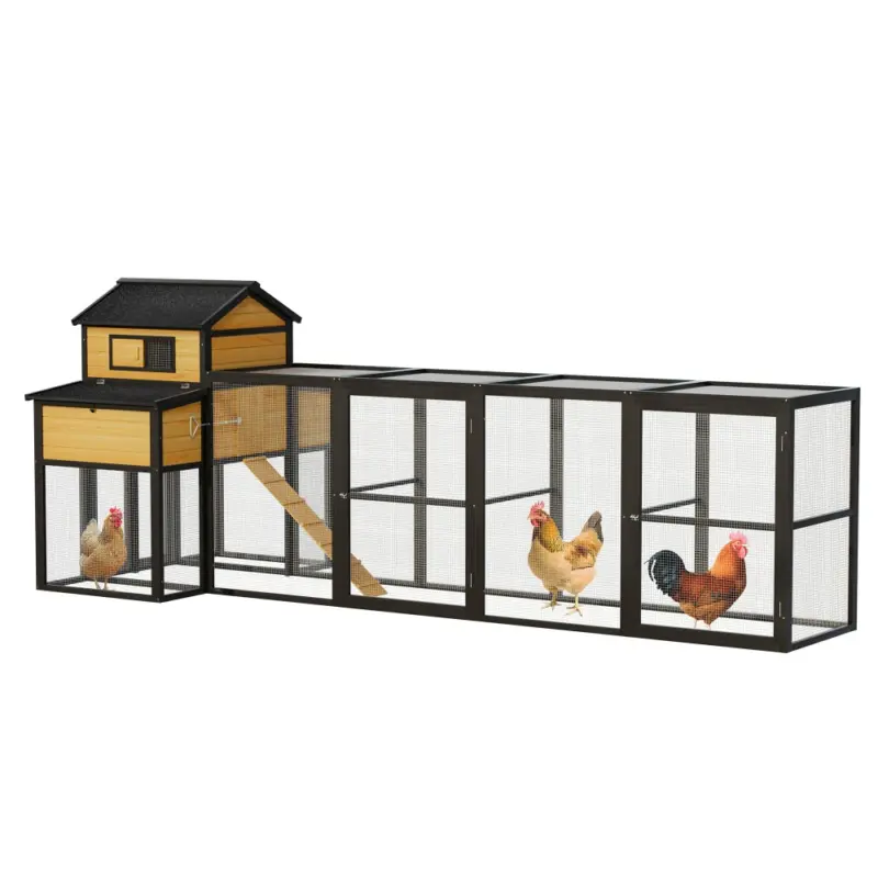 150" Black Large Wooden Chicken Coop Outdoor Hen House with Run and Nesting Boxes, Pull-Out Tray, Sliding Door, Predator-Proof Wire Mesh for 4-6 Chicken