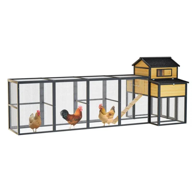 150" Black Large Wooden Chicken Coop Outdoor Hen House with Run and Nesting Boxes, Pull-Out Tray, Sliding Door, Predator-Proof Wire Mesh for 4-6 Chicken