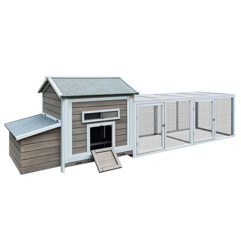 118＂Wooden Chicken Coop Outdoor Hen House Poultry Cage with Free-range Doors, Nesting Box,Leakproof Pull-on Tray