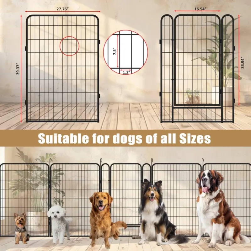 16 Panels Heavy Duty Metal Playpen with door,39.37"H Dog Fence Pet Exercise Pen for Outdoor